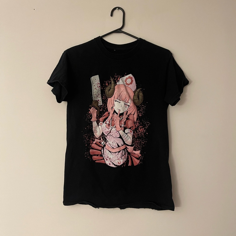 Kawaii Krypt Mens S Anime Succubus Nurse Black Graphic Short Sleeve T-Shirt